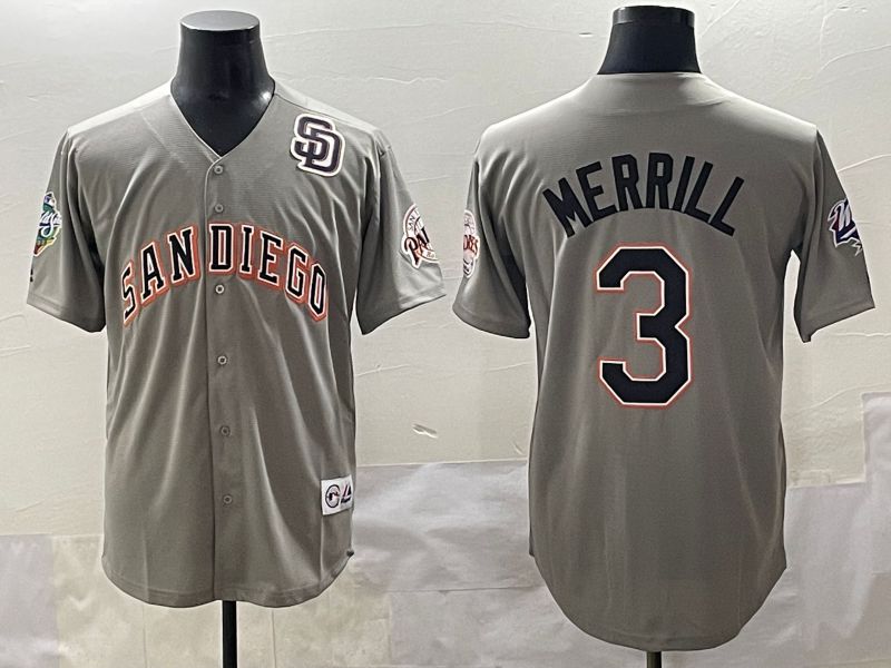 Men 2025 San Diego Padres #3 Merrill Grey Throwback Game Nike MLB Jersey style 9->san diego padres->MLB Jersey